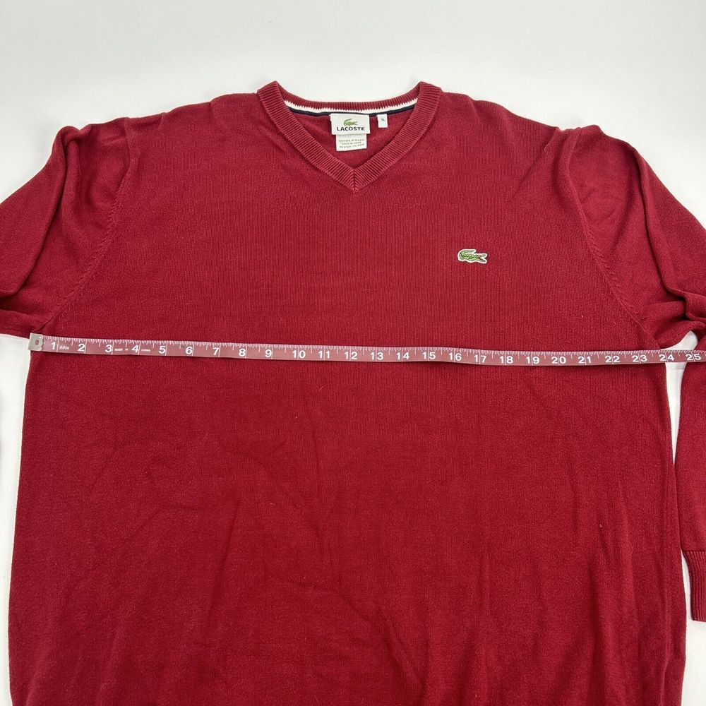Lacoste Sweater Men's 7 (US 2XL) Maroon Long Sleeve V-Neck Pullover 100% Cotton - Picture 9 of 10